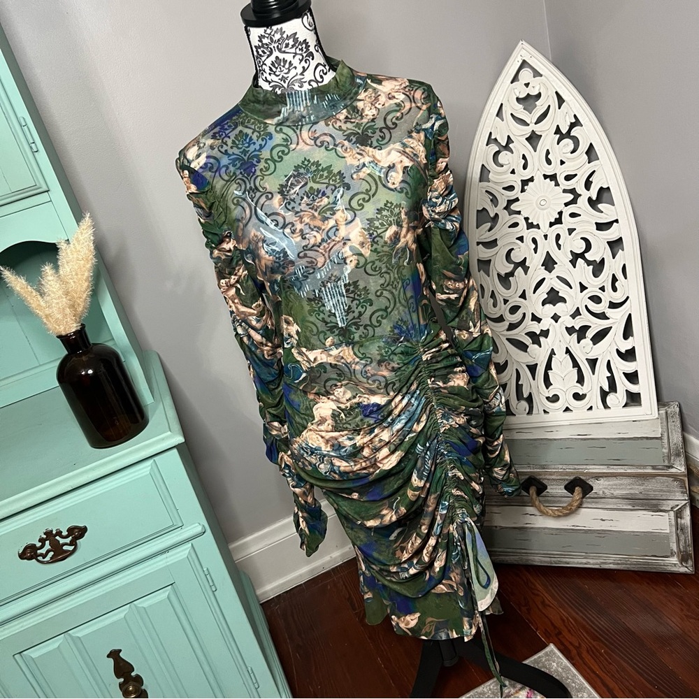 Fashion Nova Angelic Moments Ruched Mini Dress Green Size 1X - Picture 3 of 15